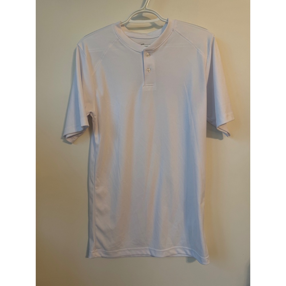 Champro Baseball Jersey Mens Small White 2-Button Henley Performance Shirt 1293